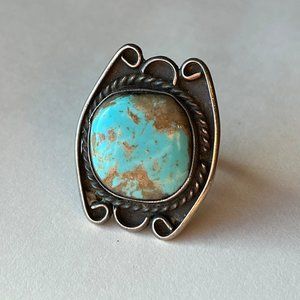 Sz 7 ~ Vintage 1970's Native American Navajo Sterling Silver & Turquoise Ring